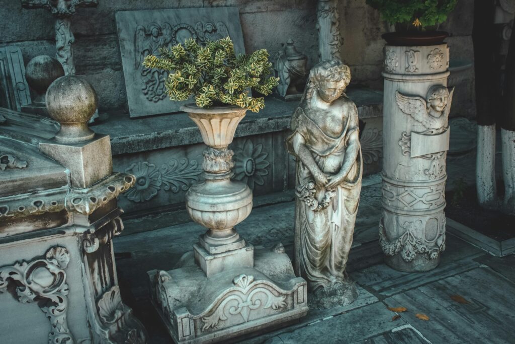 pexels-photo-14797106-14797106 Intricately designed cemetery statues and ornate carvings in Istanbul, Turkey.